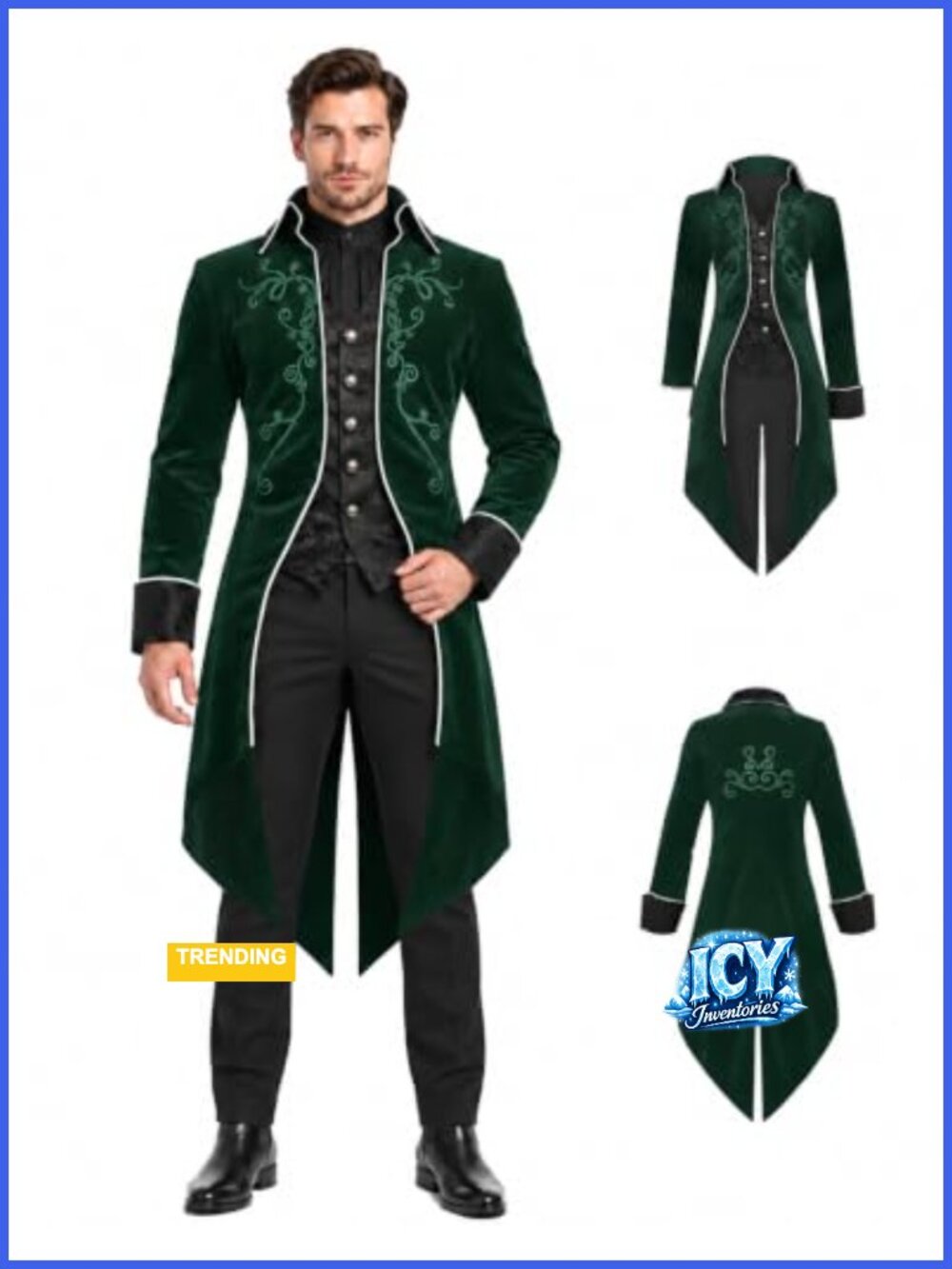 Men's Velvet Renaissance Pirate Tailcoat Vampire Costume Jacket